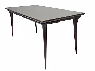 Ebonized beech and dove gray glass table, 1950s
