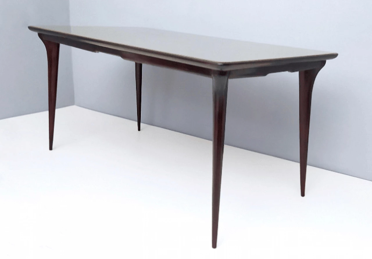 Ebonized beech and dove gray glass table, 1950s 4