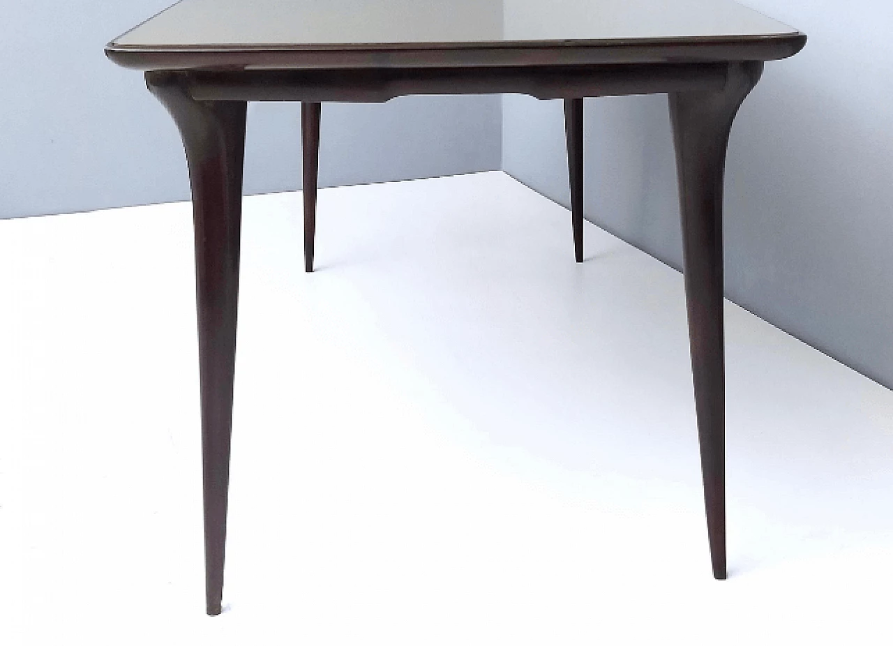 Ebonized beech and dove gray glass table, 1950s 10