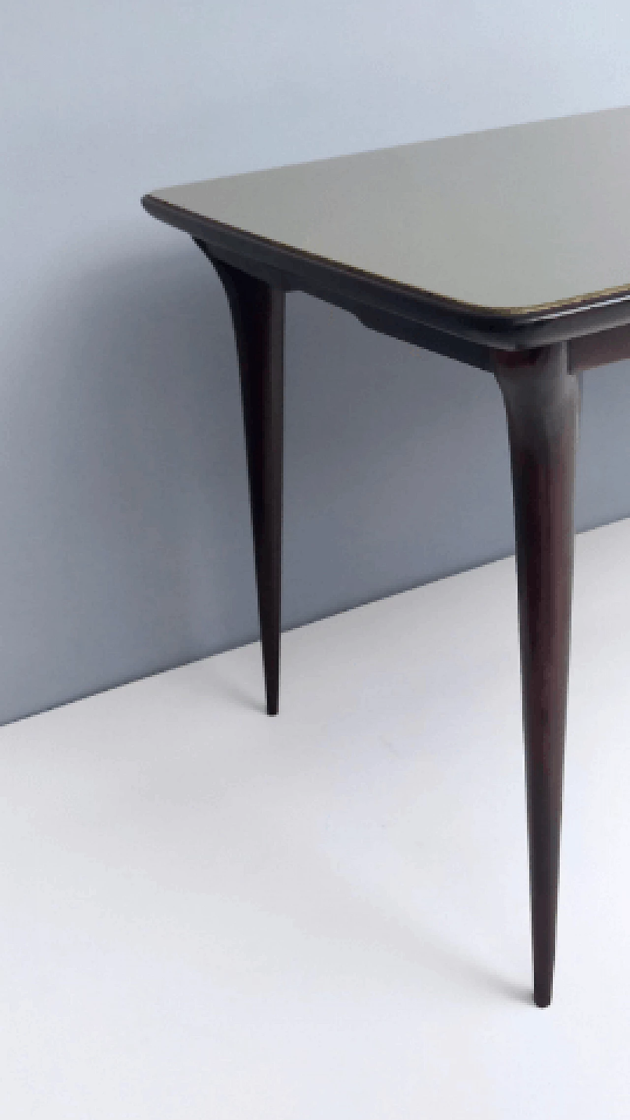 Ebonized beech and dove gray glass table, 1950s 11