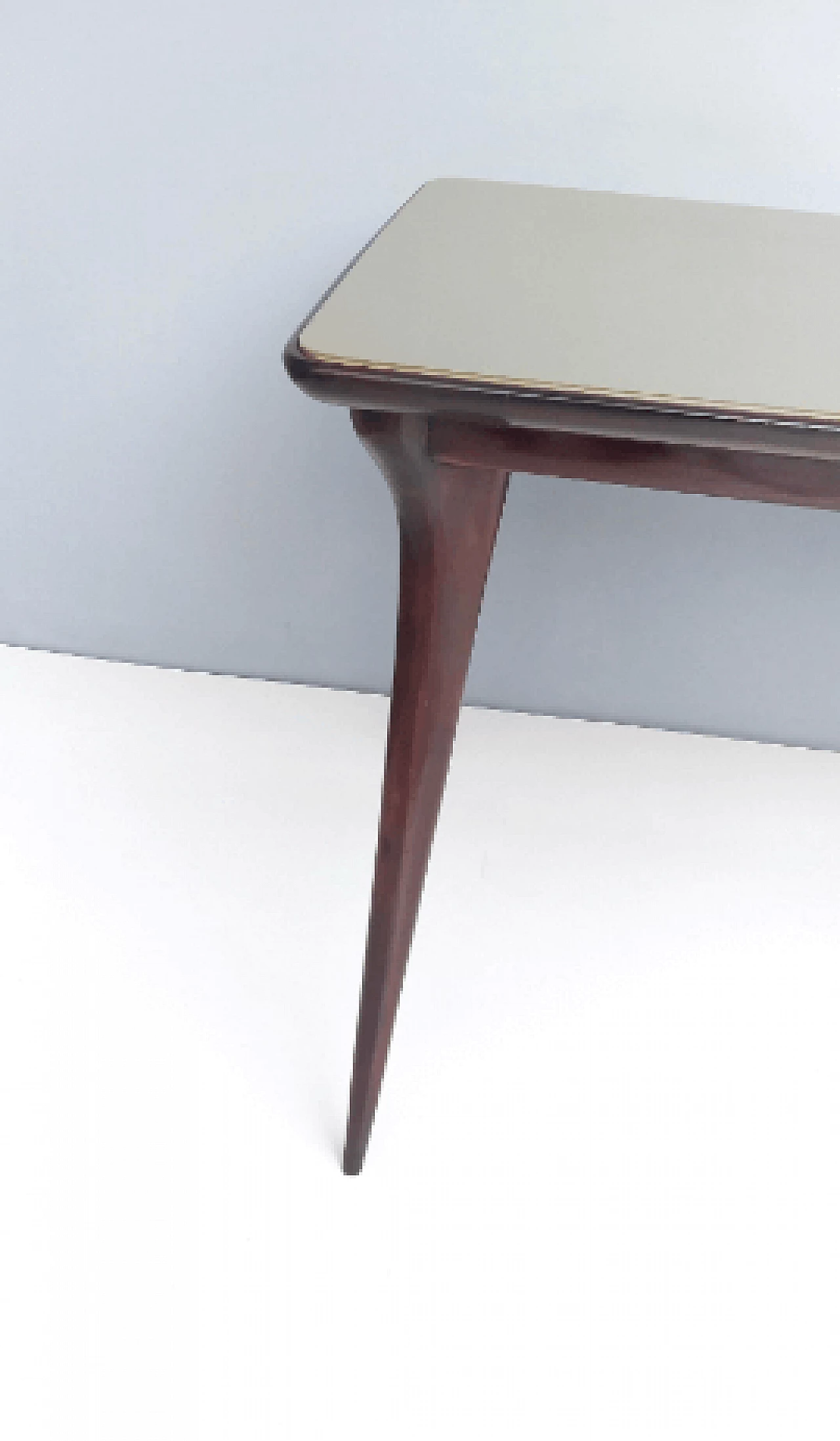 Ebonized beech and dove gray glass table, 1950s 12