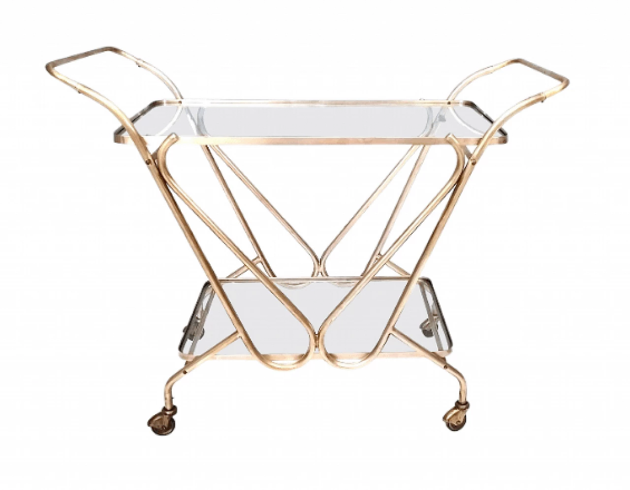 Brass cart with glass shelves, 1950s 1
