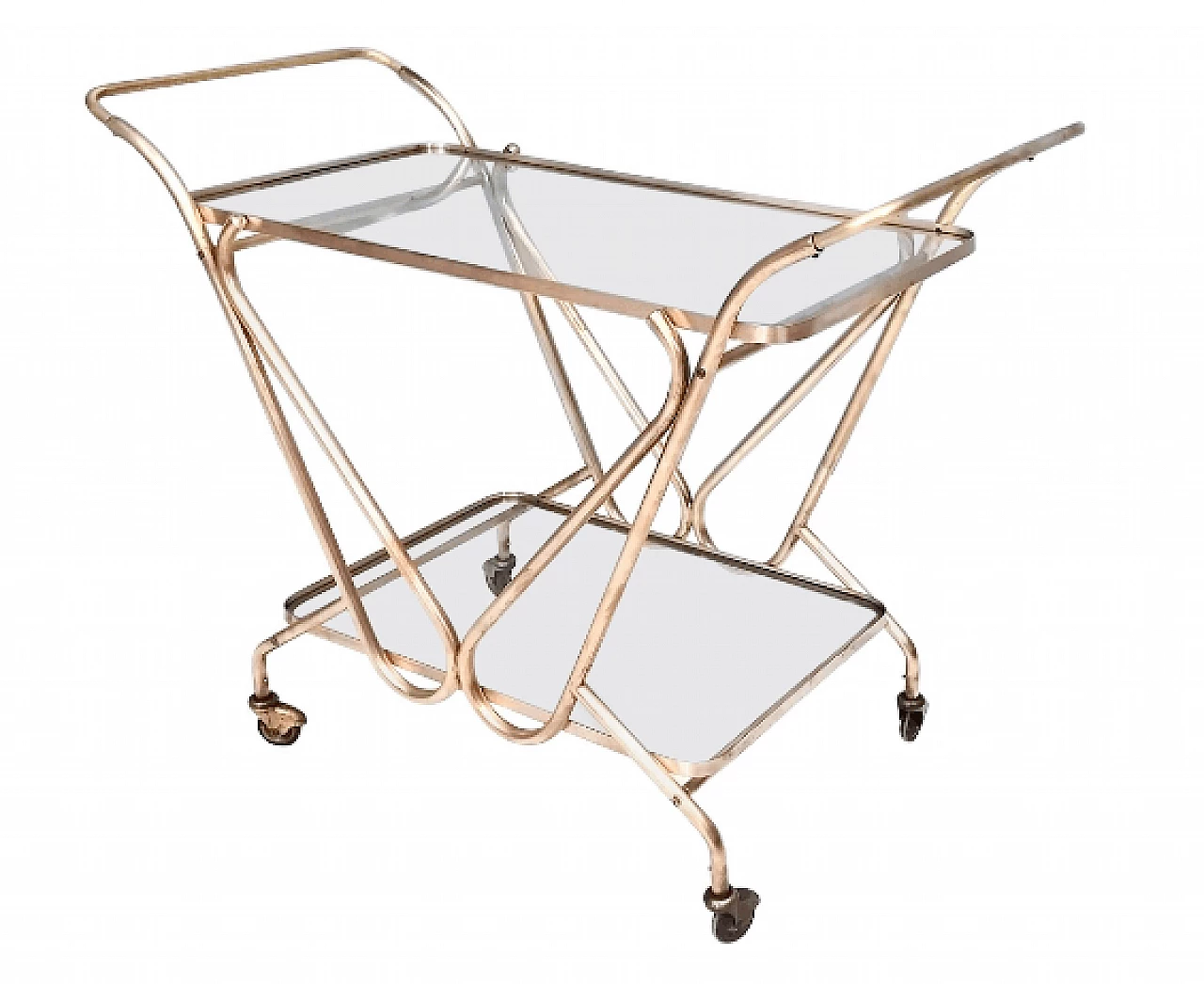 Brass cart with glass shelves, 1950s 2