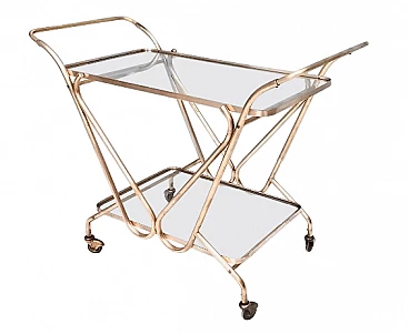Brass cart with glass shelves, 1950s