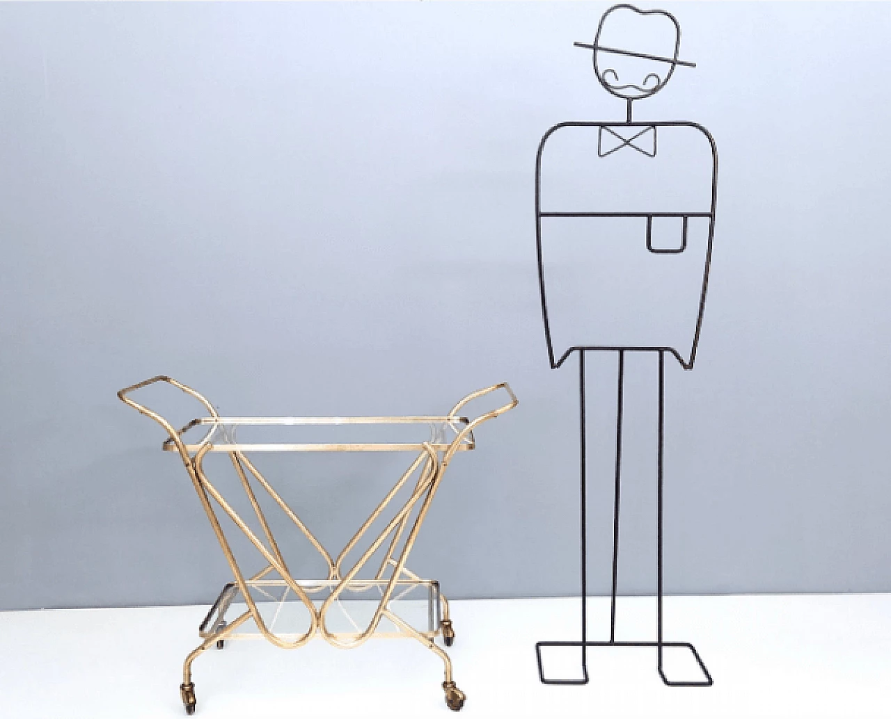 Brass cart with glass shelves, 1950s 3