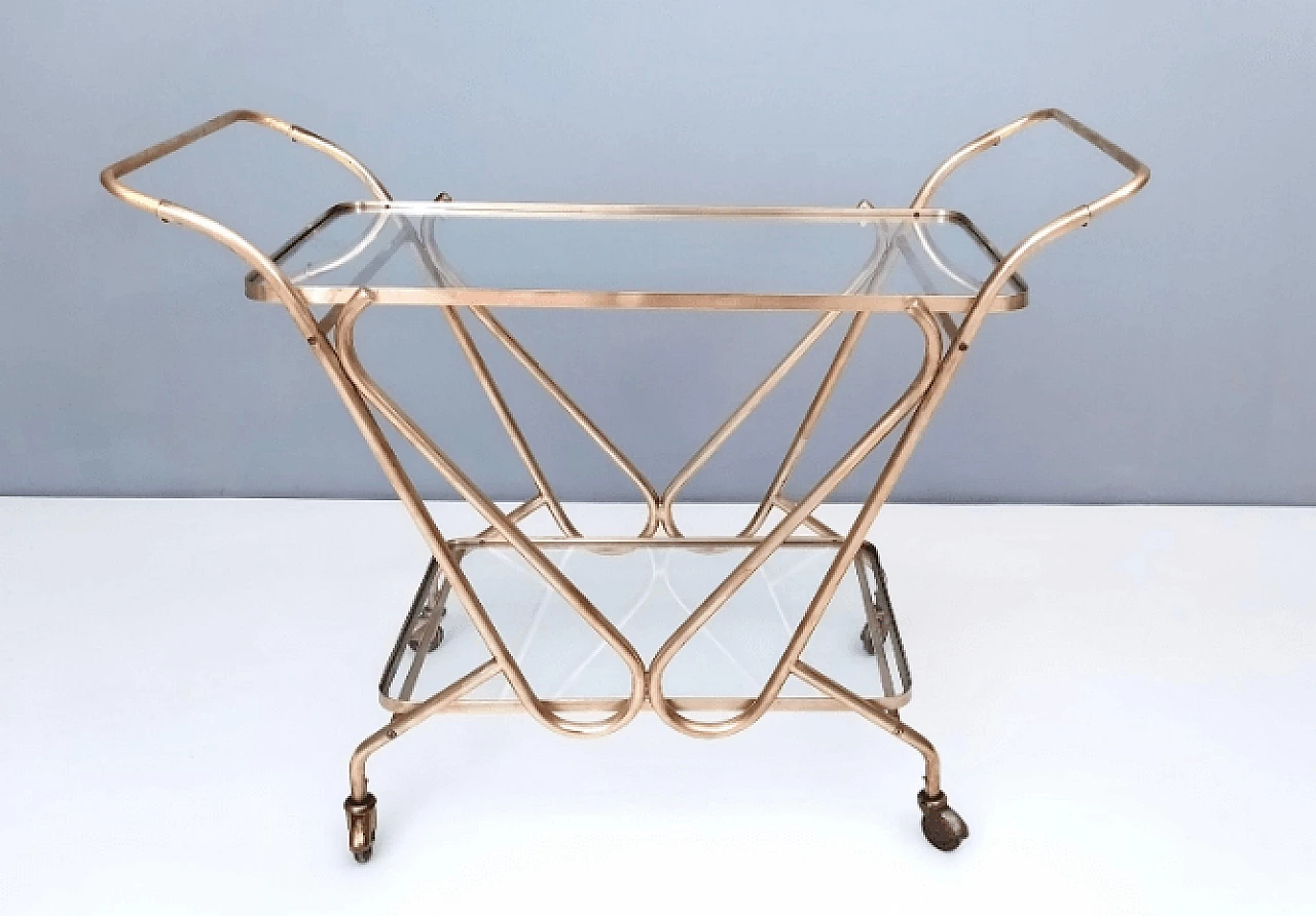 Brass cart with glass shelves, 1950s 5