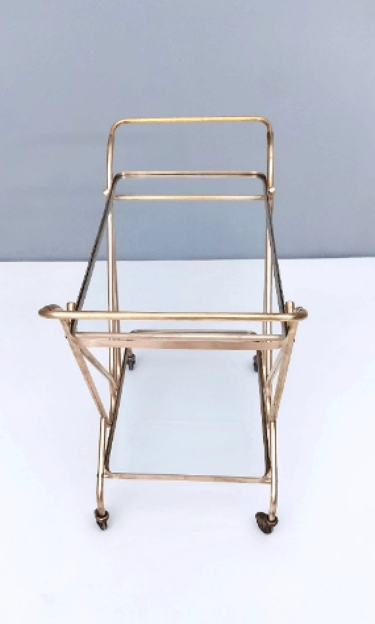 Brass cart with glass shelves, 1950s 6