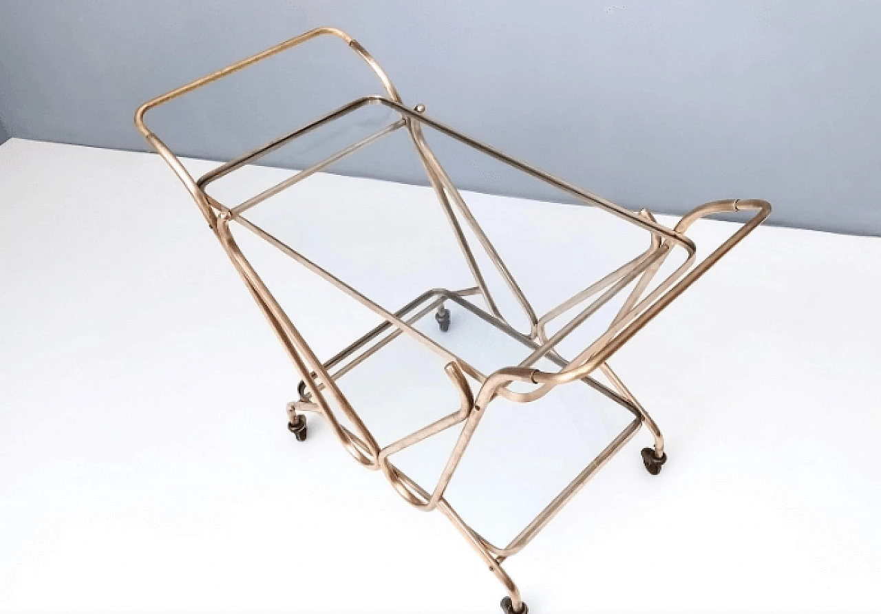 Brass cart with glass shelves, 1950s 7