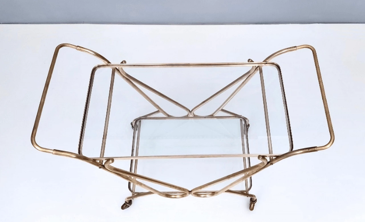 Brass cart with glass shelves, 1950s 8