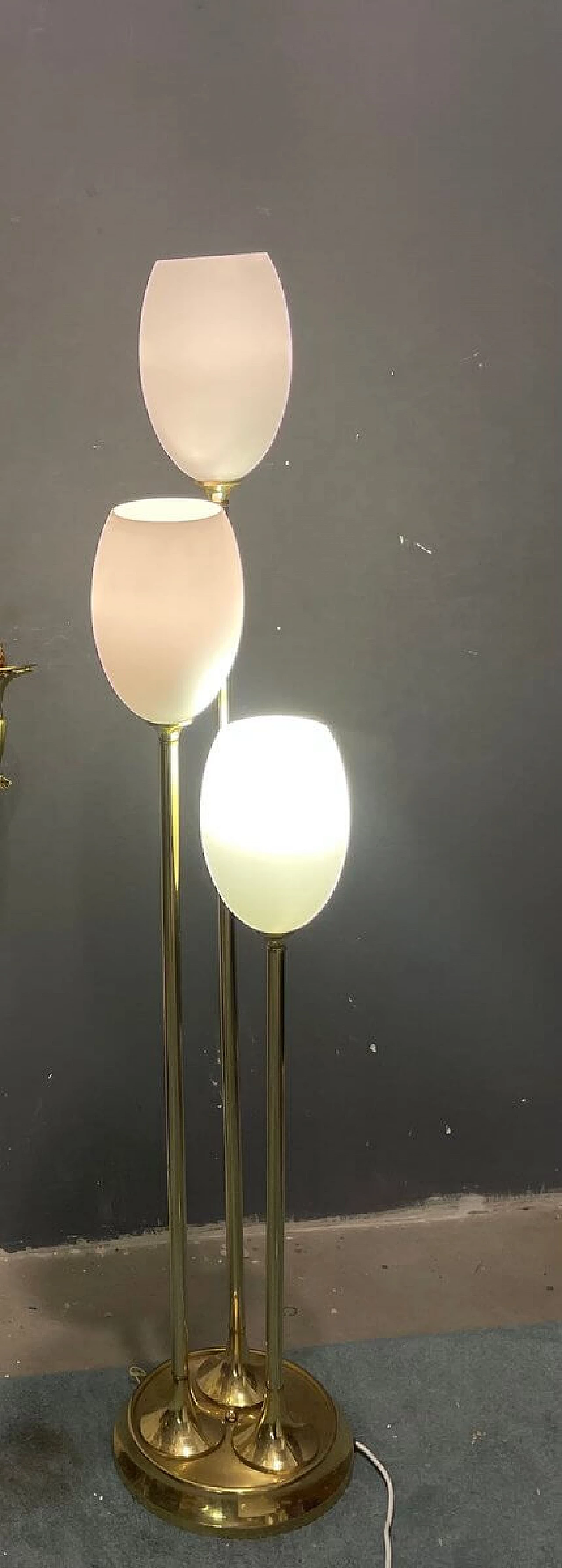 Brass and glass three-light floor lamp, 1980s 2