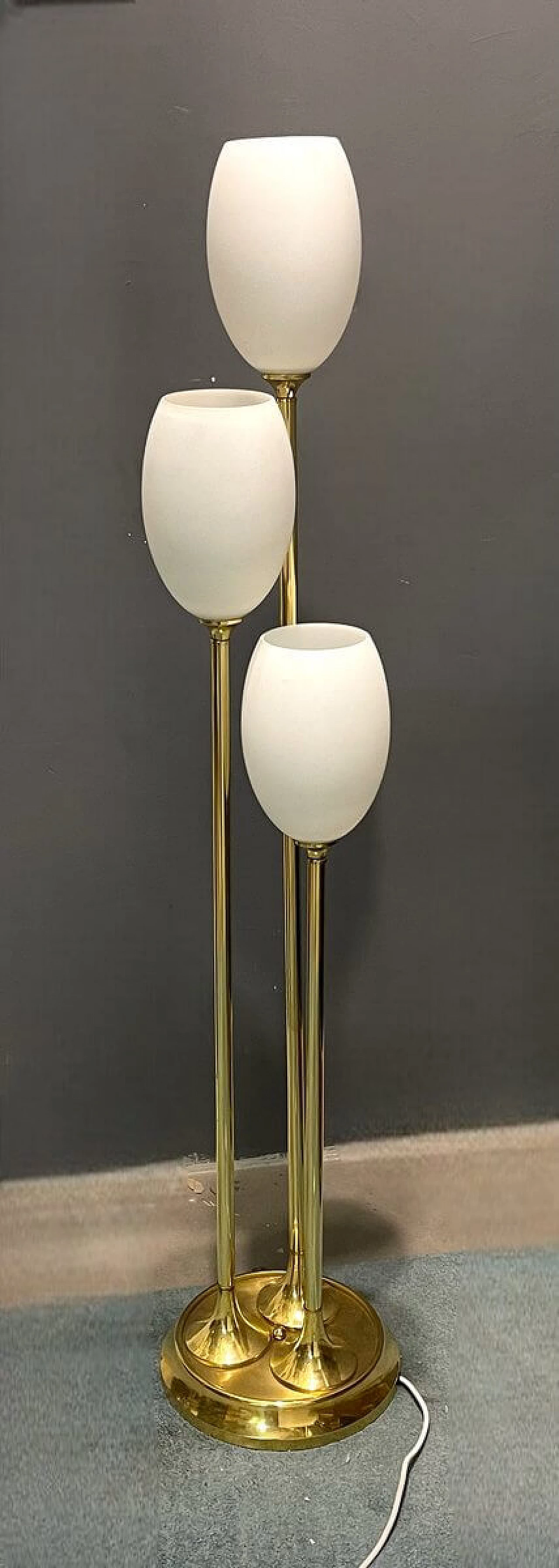 Brass and glass three-light floor lamp, 1980s 6