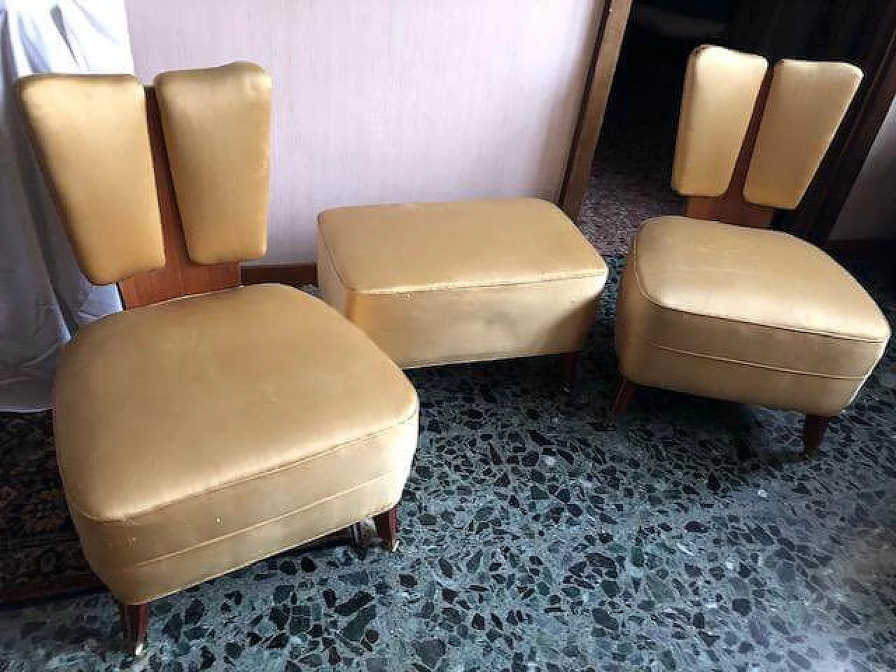 Pair of armchairs and a pouf, 1950s 7