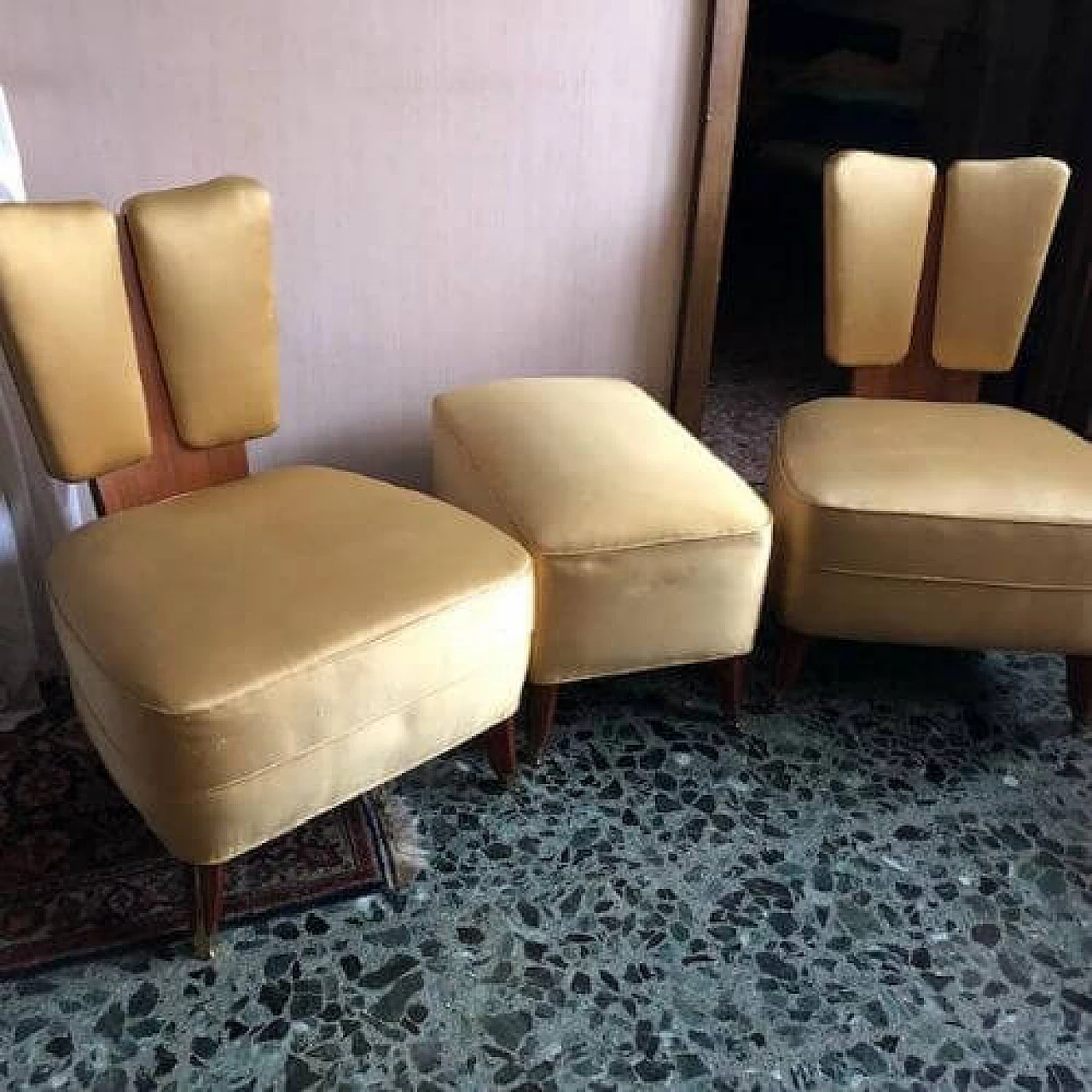 Pair of armchairs and a pouf, 1950s 9