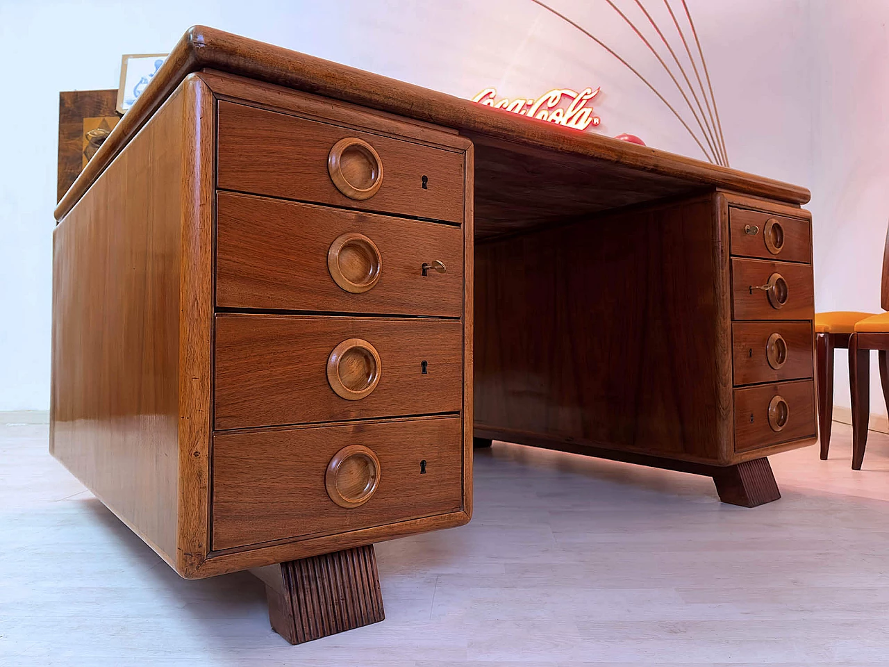 Double sided wood desk by Paolo Buffa, 1950s 2