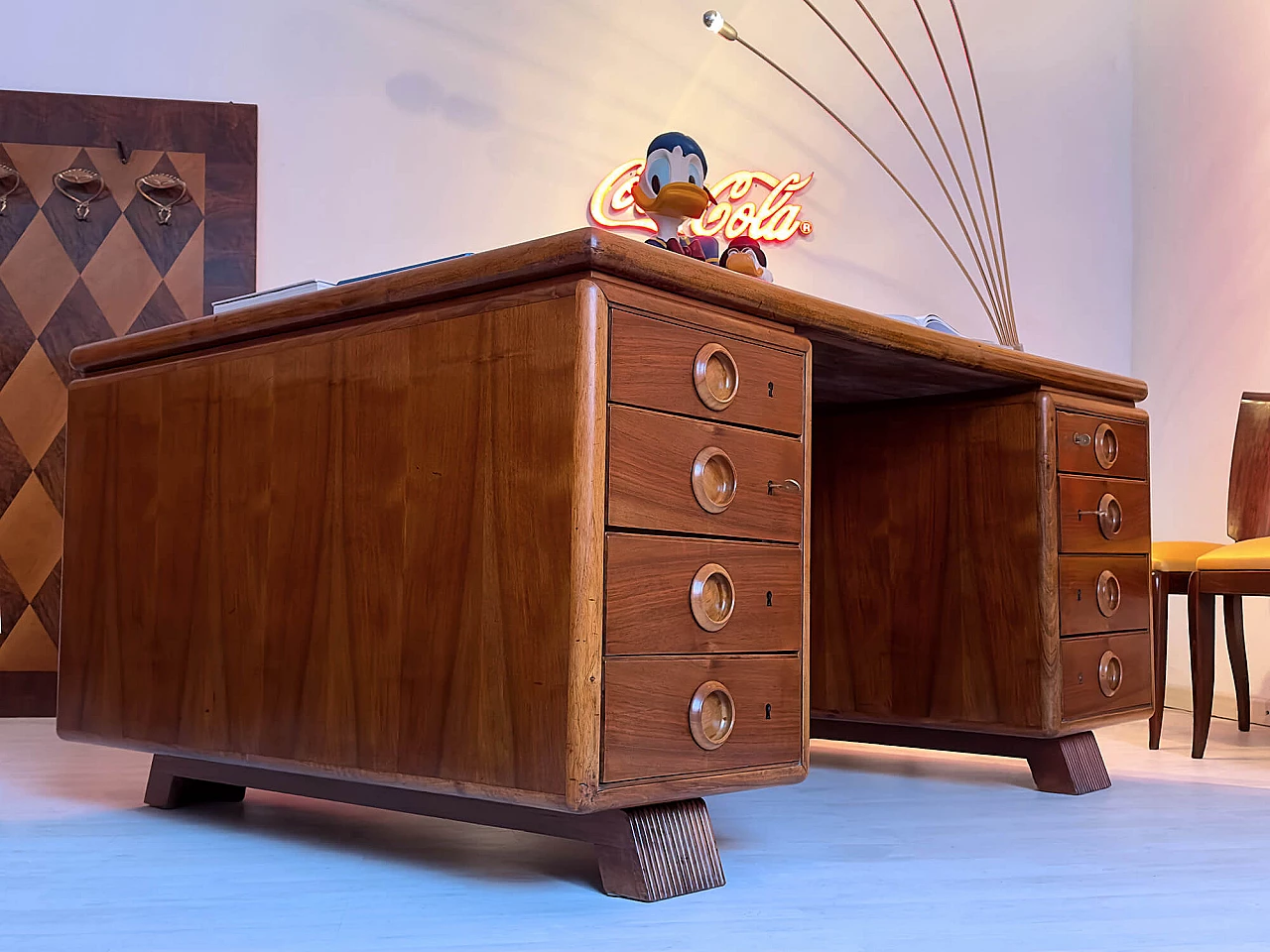 Double sided wood desk by Paolo Buffa, 1950s 3
