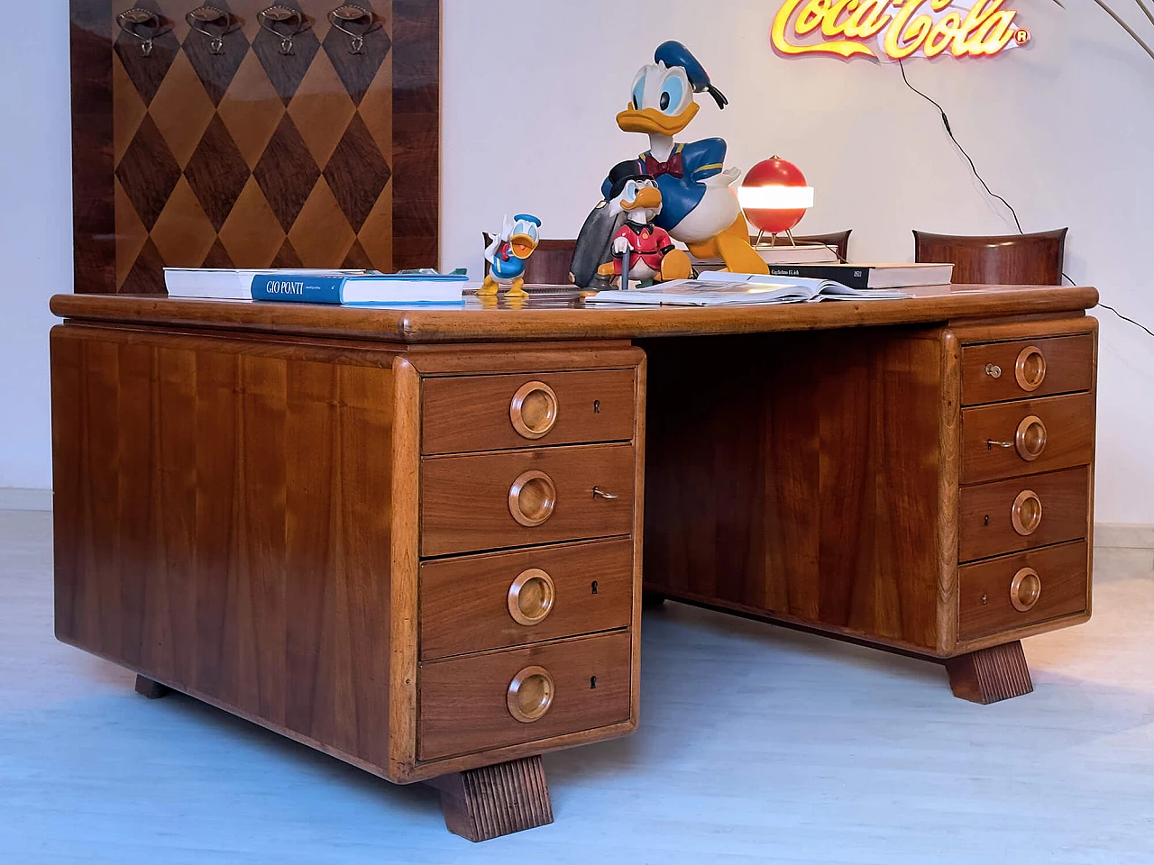 Double sided wood desk by Paolo Buffa, 1950s 4