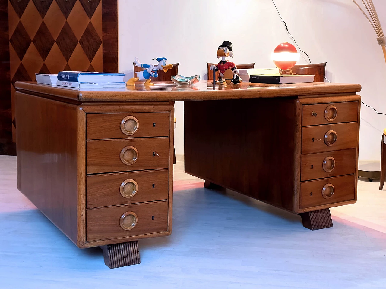 Double sided wood desk by Paolo Buffa, 1950s 5