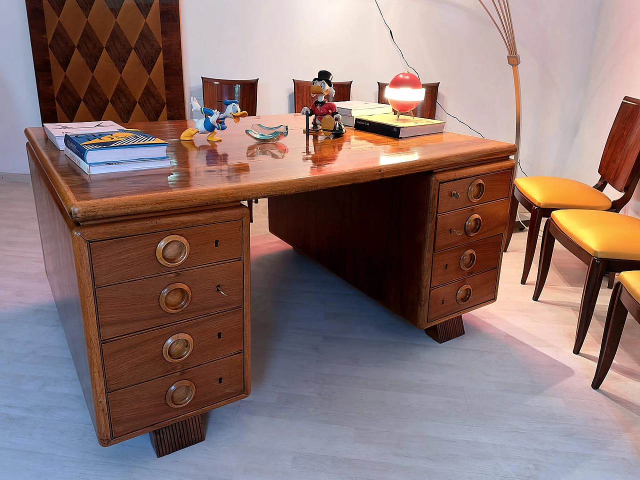 Double sided wood desk by Paolo Buffa, 1950s 7