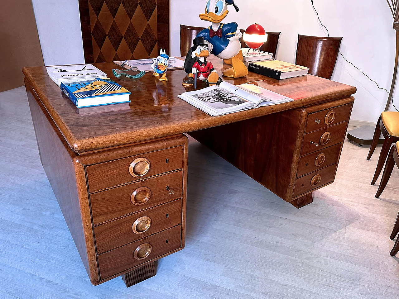 Double sided wood desk by Paolo Buffa, 1950s 10
