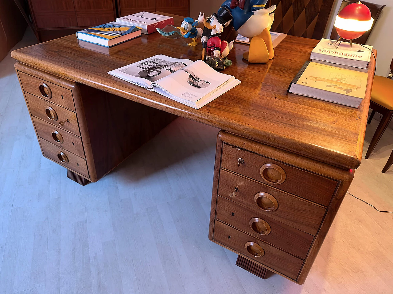 Double sided wood desk by Paolo Buffa, 1950s 11