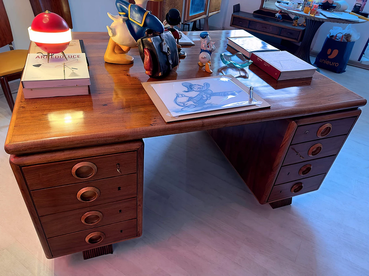 Double sided wood desk by Paolo Buffa, 1950s 18