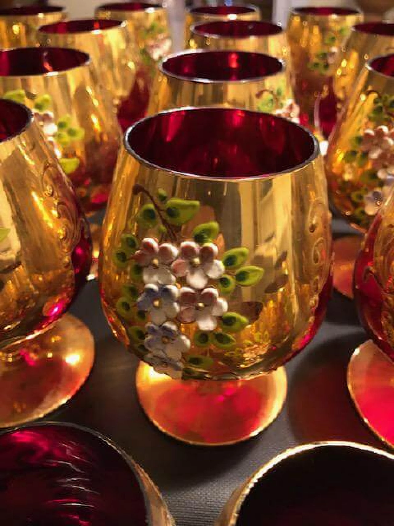 36 Glasses in three sizes decorated with relief flowers 4