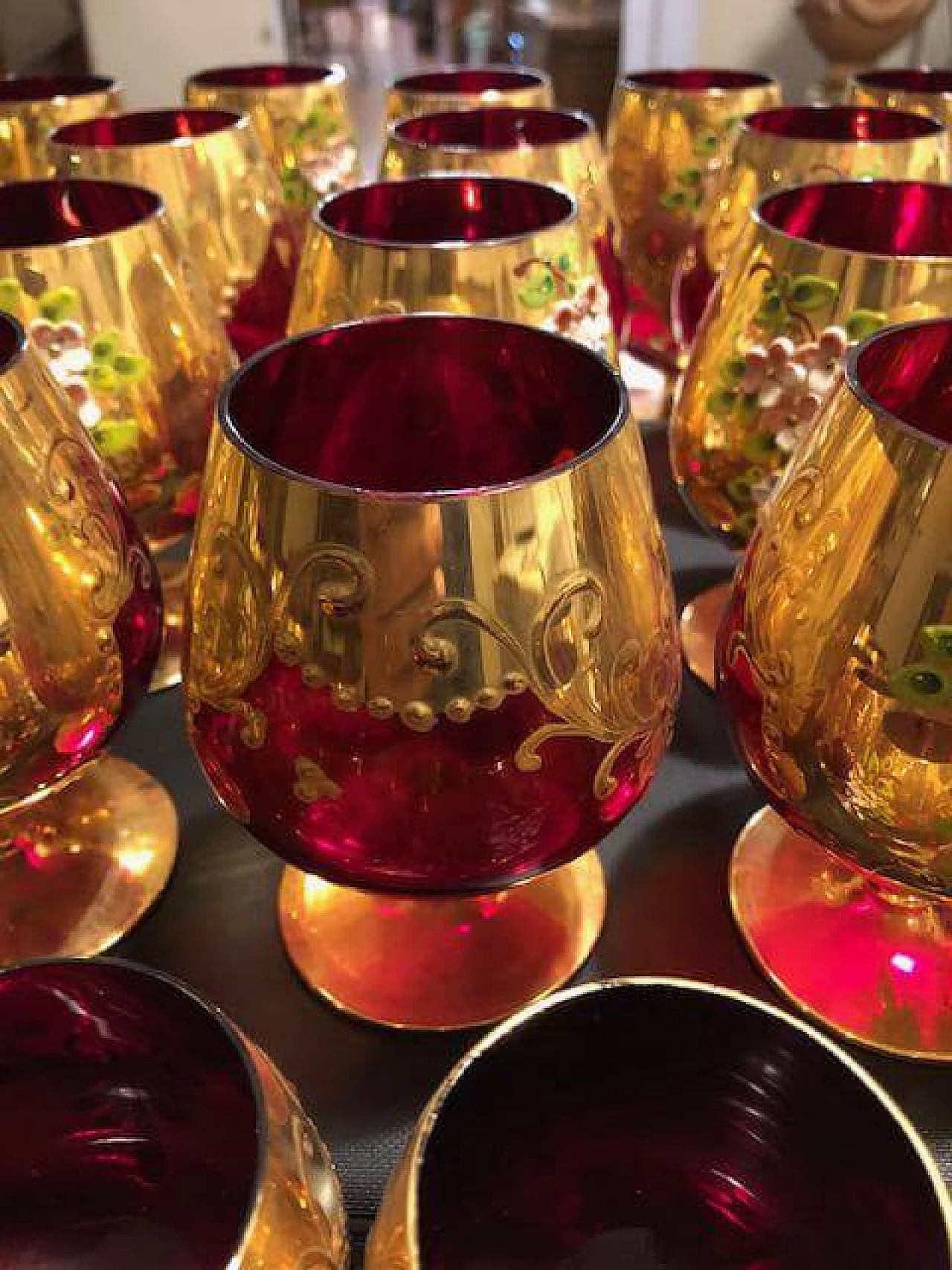 36 Glasses in three sizes decorated with relief flowers 6
