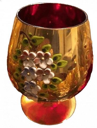 36 Glasses in three sizes decorated with relief flowers