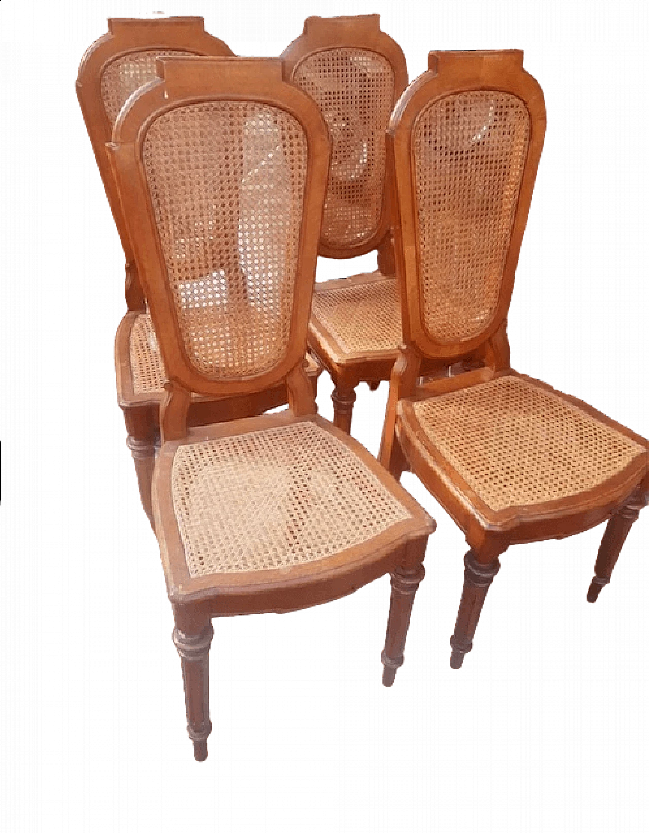 4 Sedie in noce con seduta e schienale in paglia di Vienna intrecciata, '800 5