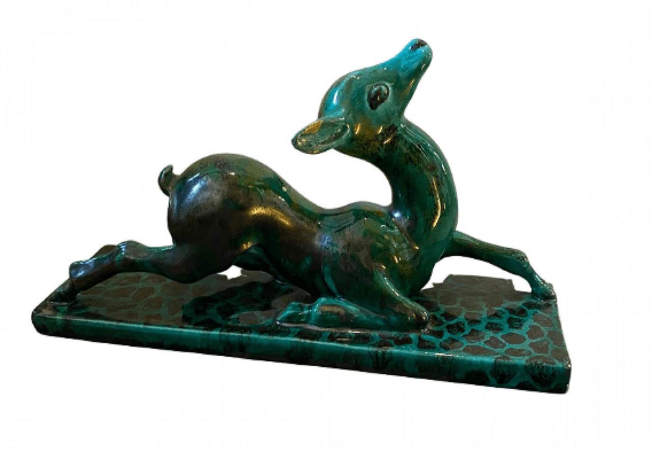 Egisto Fantechi, cerbiatto, scultura in ceramica, anni '30 1