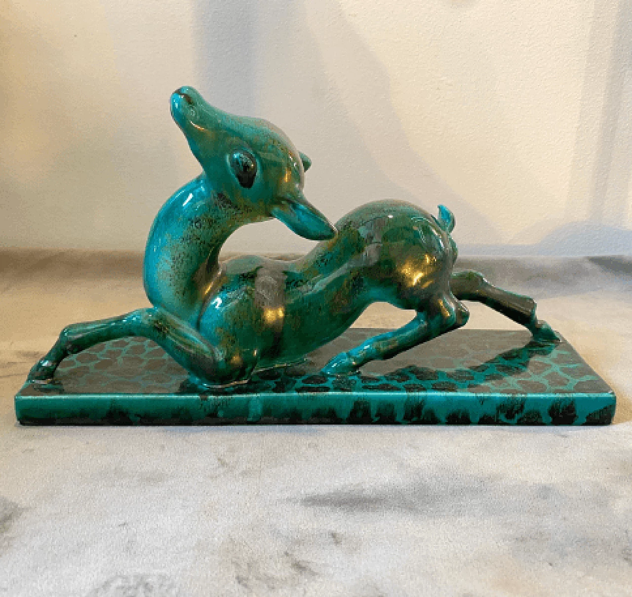 Egisto Fantechi, cerbiatto, scultura in ceramica, anni '30 3