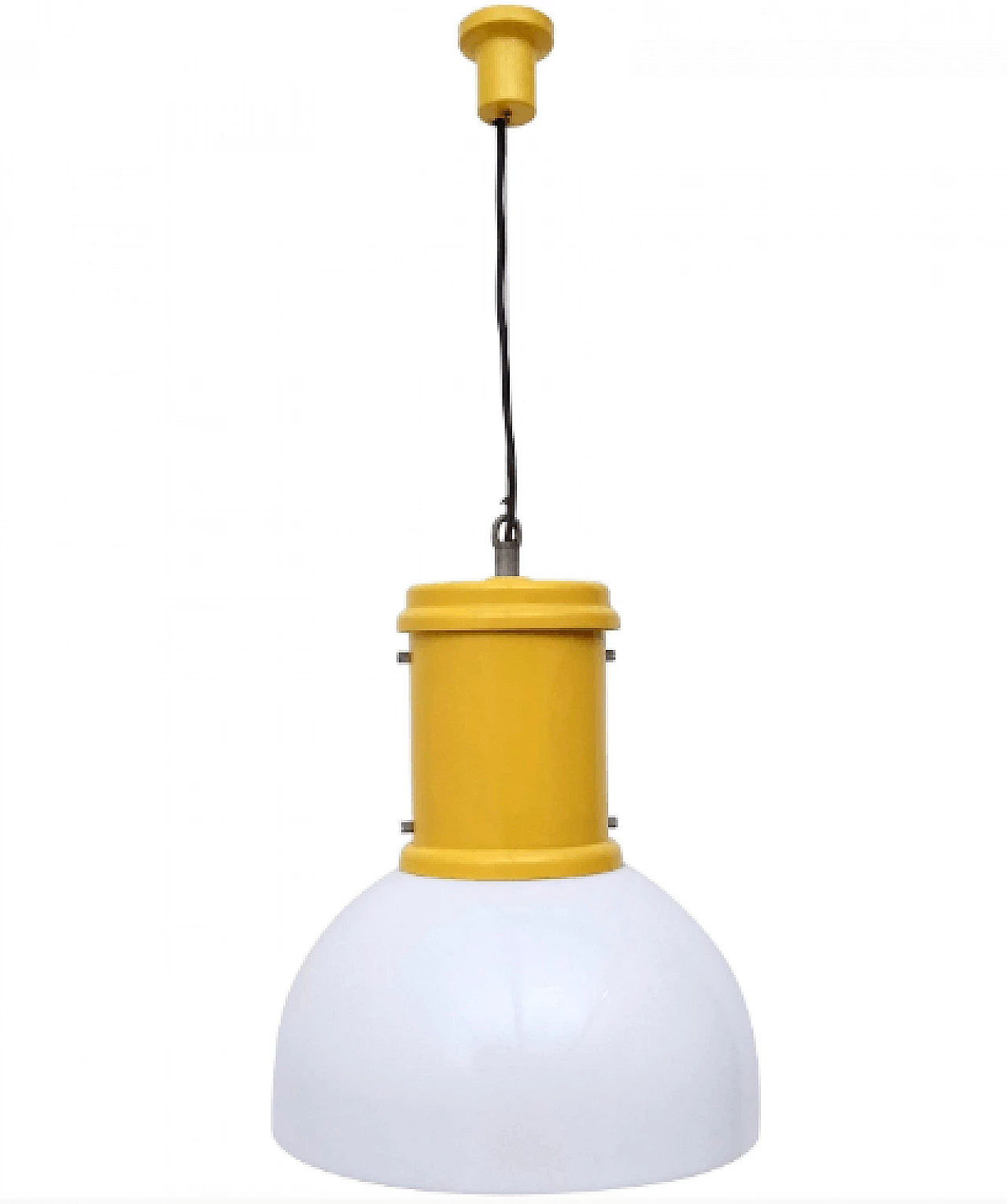 Lampada a sospensione in alluminio giallo e plexiglass, anni '70 1