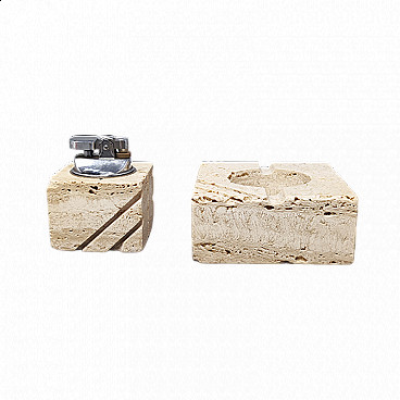 Travertine lighter and ashtray by Enzo Mari for F.lli Mannelli, 1970s
