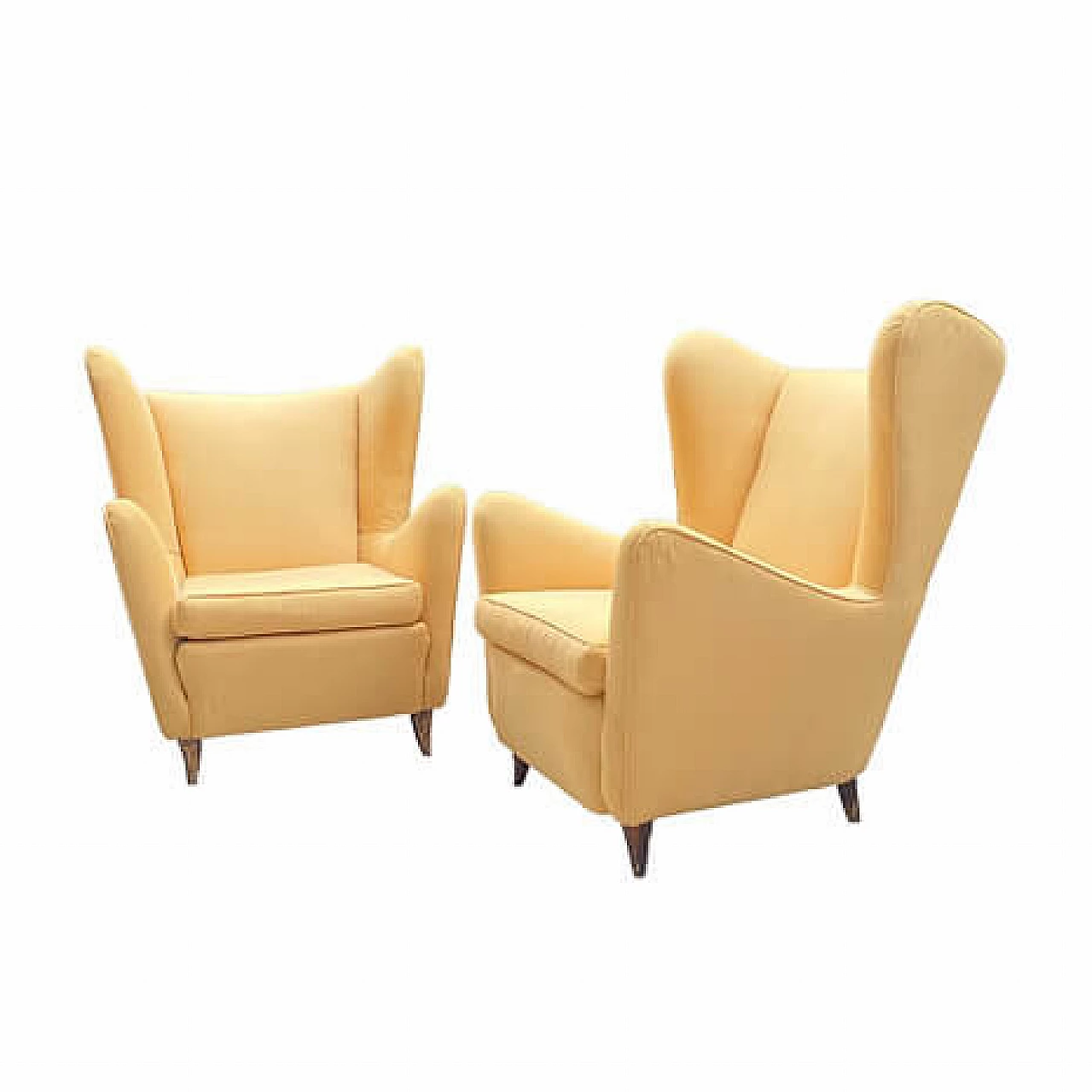Pair of yellow silk armchairs in the style of Gio Ponti, 1950s 2