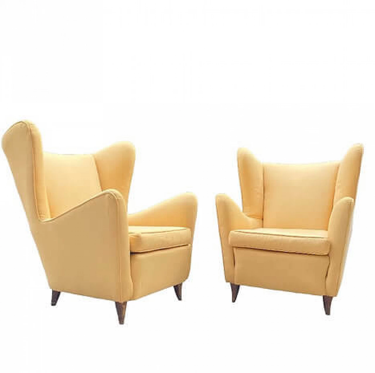 Pair of yellow silk armchairs in the style of Gio Ponti, 1950s 3