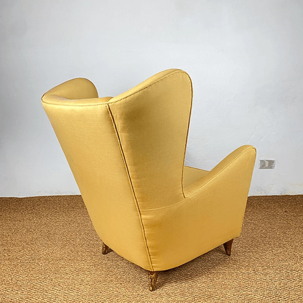 Pair of yellow silk armchairs in the style of Gio Ponti, 1950s 6