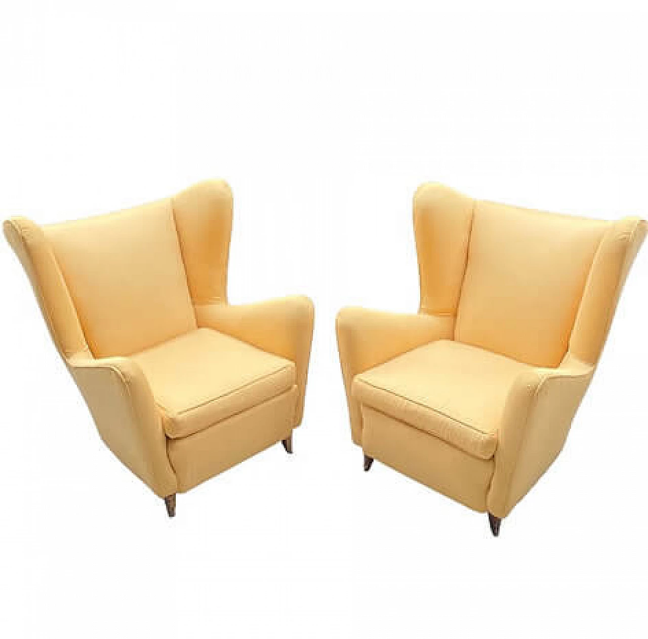 Pair of yellow silk armchairs in the style of Gio Ponti, 1950s 7