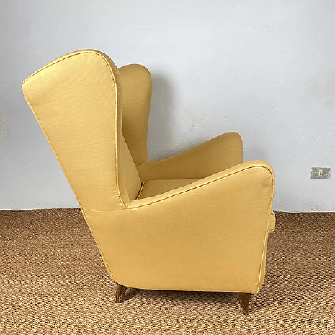 Pair of yellow silk armchairs in the style of Gio Ponti, 1950s 8