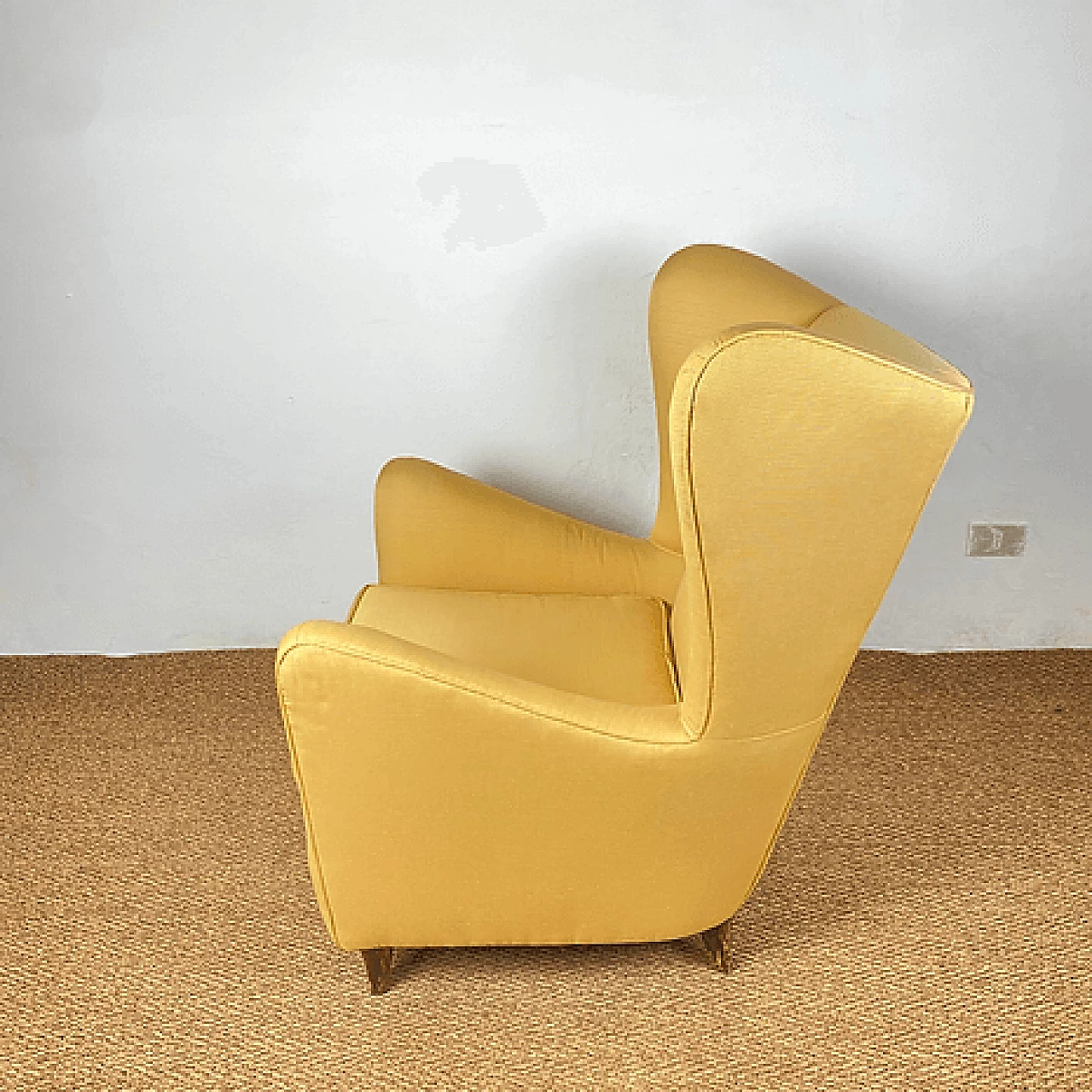 Pair of yellow silk armchairs in the style of Gio Ponti, 1950s 9