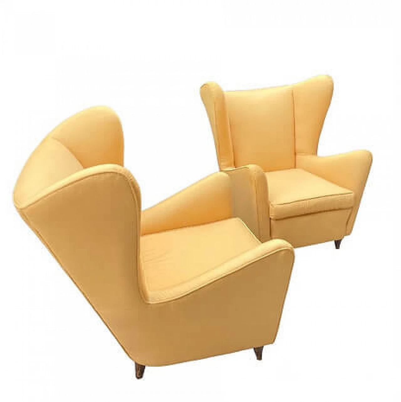 Pair of yellow silk armchairs in the style of Gio Ponti, 1950s 10