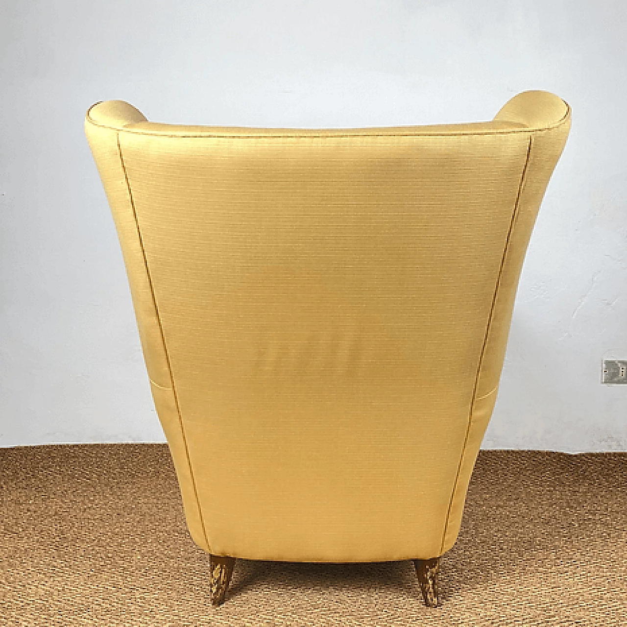 Pair of yellow silk armchairs in the style of Gio Ponti, 1950s 11