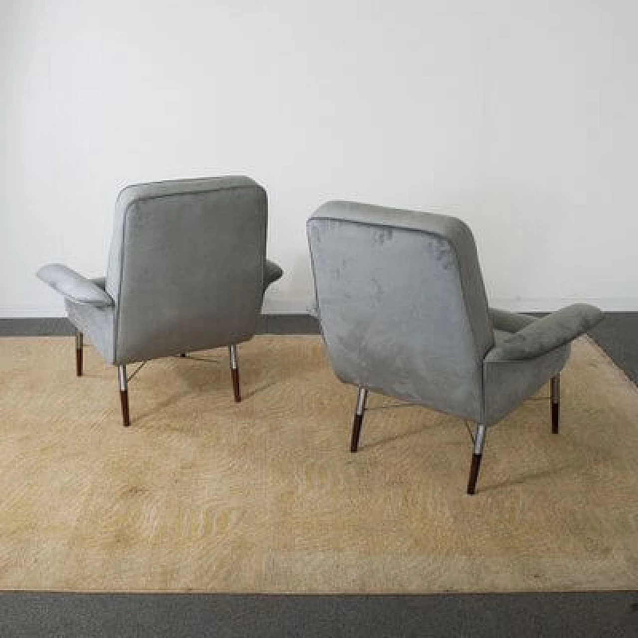 Pair of gray velvet armchairs, 1960s 5