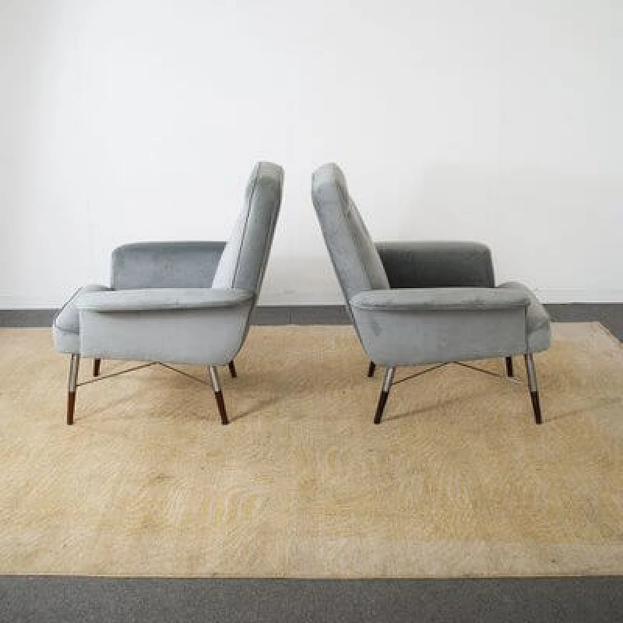 Pair of gray velvet armchairs, 1960s 6