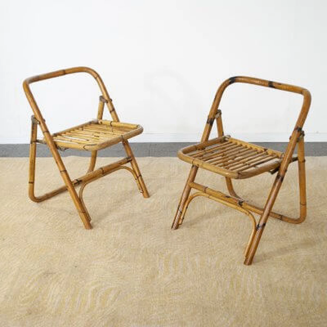 Coppia di sedie pieghevoli in bambù di Dal Vera, anni '60 1