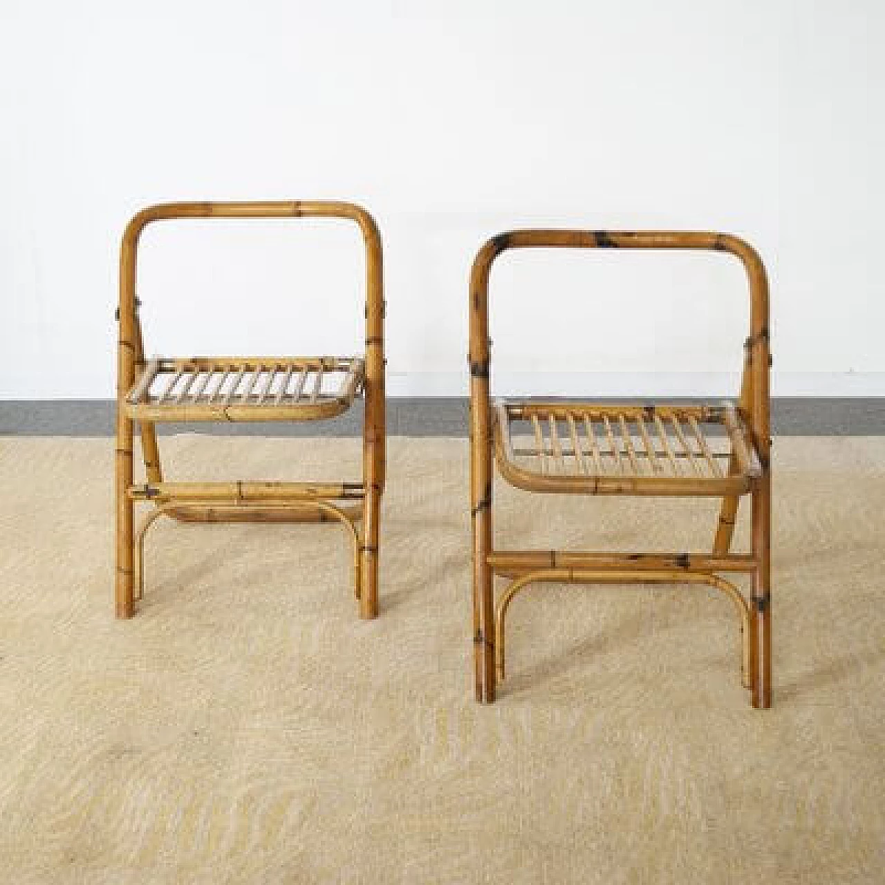 Coppia di sedie pieghevoli in bambù di Dal Vera, anni '60 2