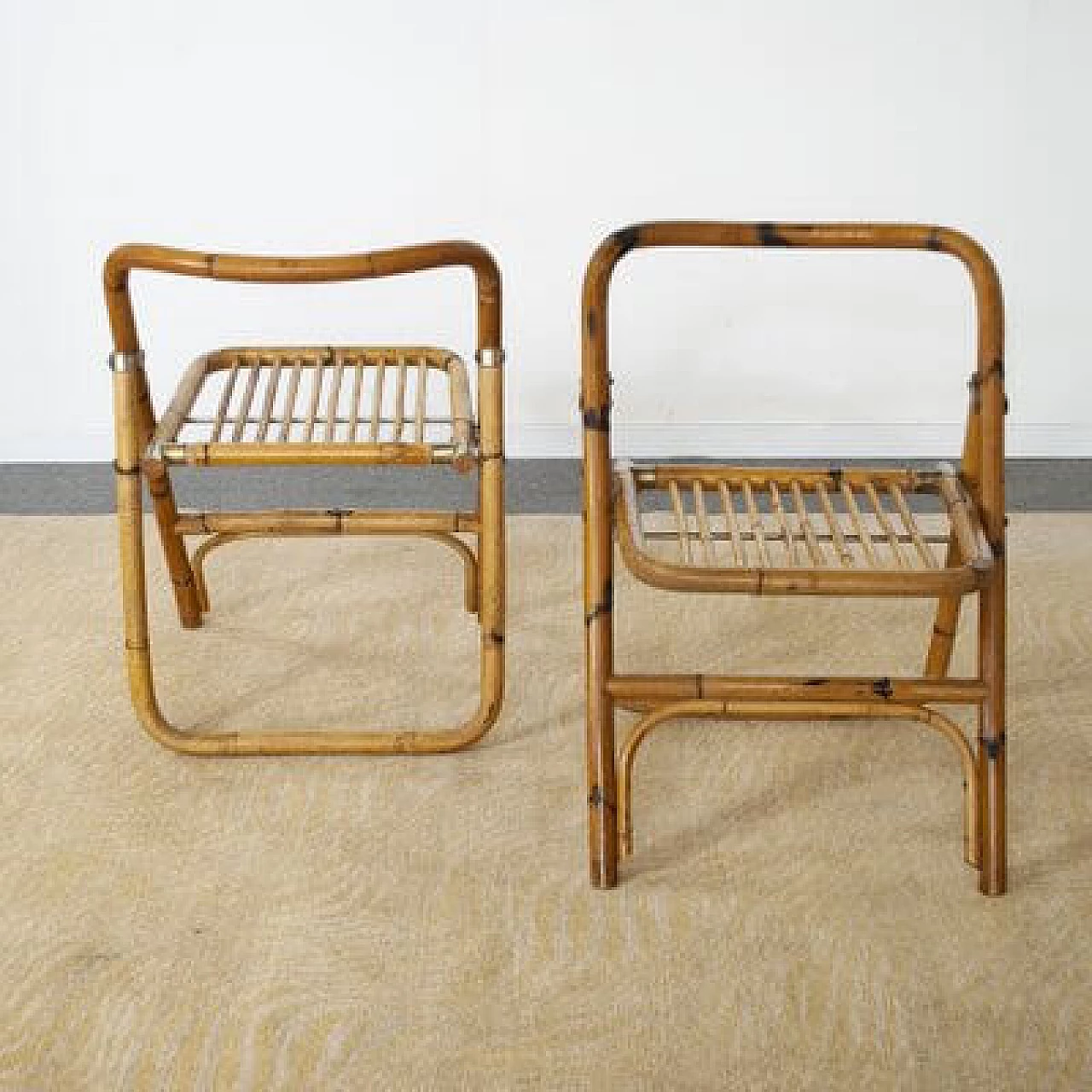Coppia di sedie pieghevoli in bambù di Dal Vera, anni '60 3