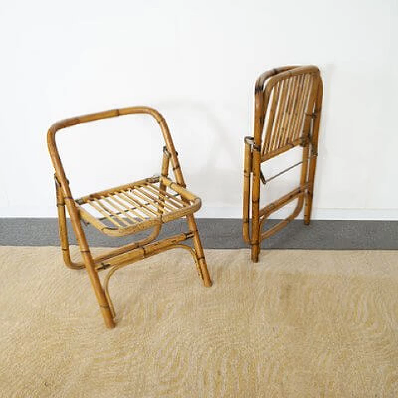 Coppia di sedie pieghevoli in bambù di Dal Vera, anni '60 4