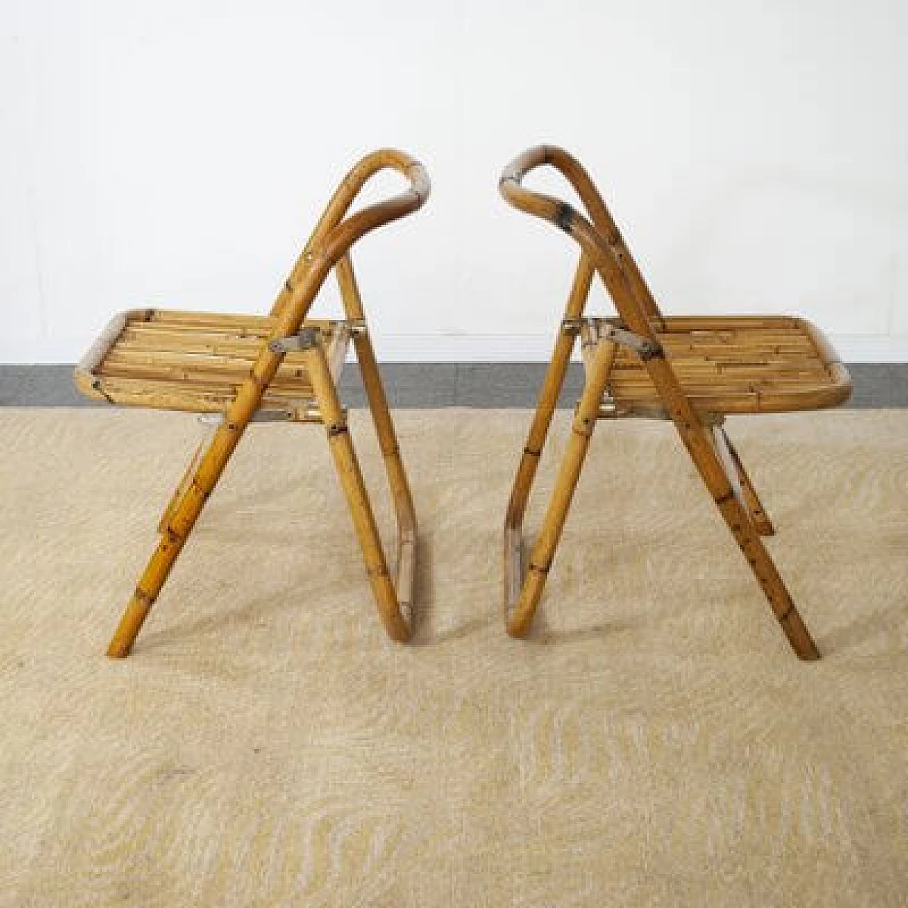 Coppia di sedie pieghevoli in bambù di Dal Vera, anni '60 5