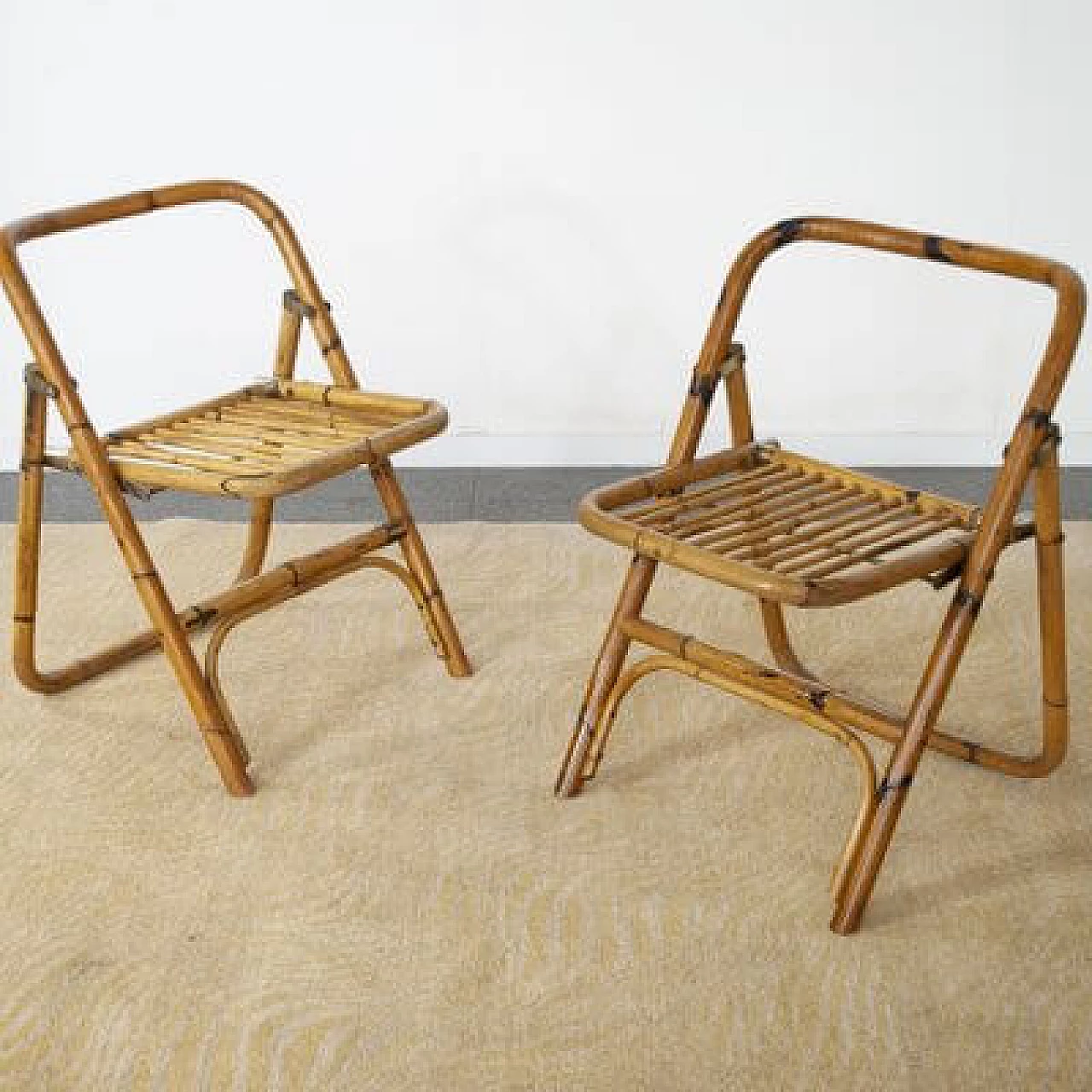 Coppia di sedie pieghevoli in bambù di Dal Vera, anni '60 6