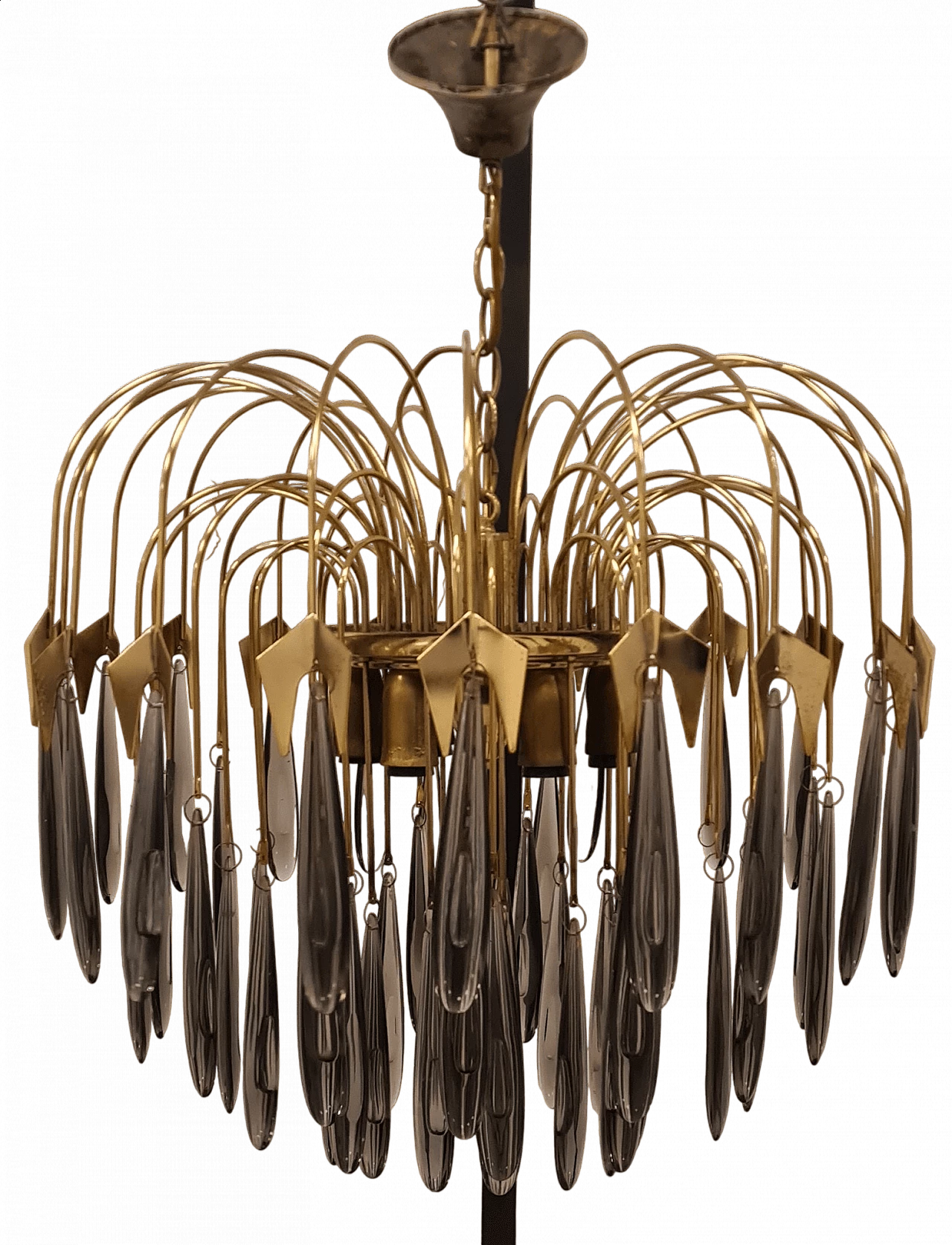 Brass chandelier with smoked glass drops by Gaetano Sciolari, 1970s 9